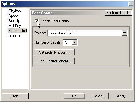 infinity foot pedal not working with ftr software