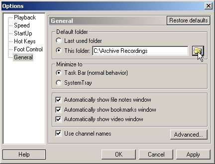 Specify the folder where you save your recording files