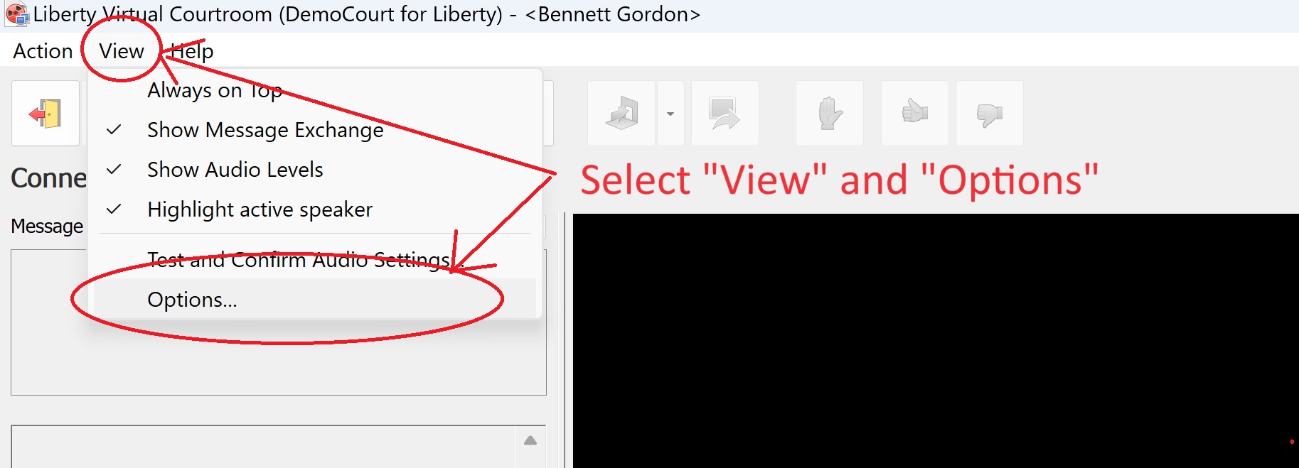 Select Options from the View Drop-down menu