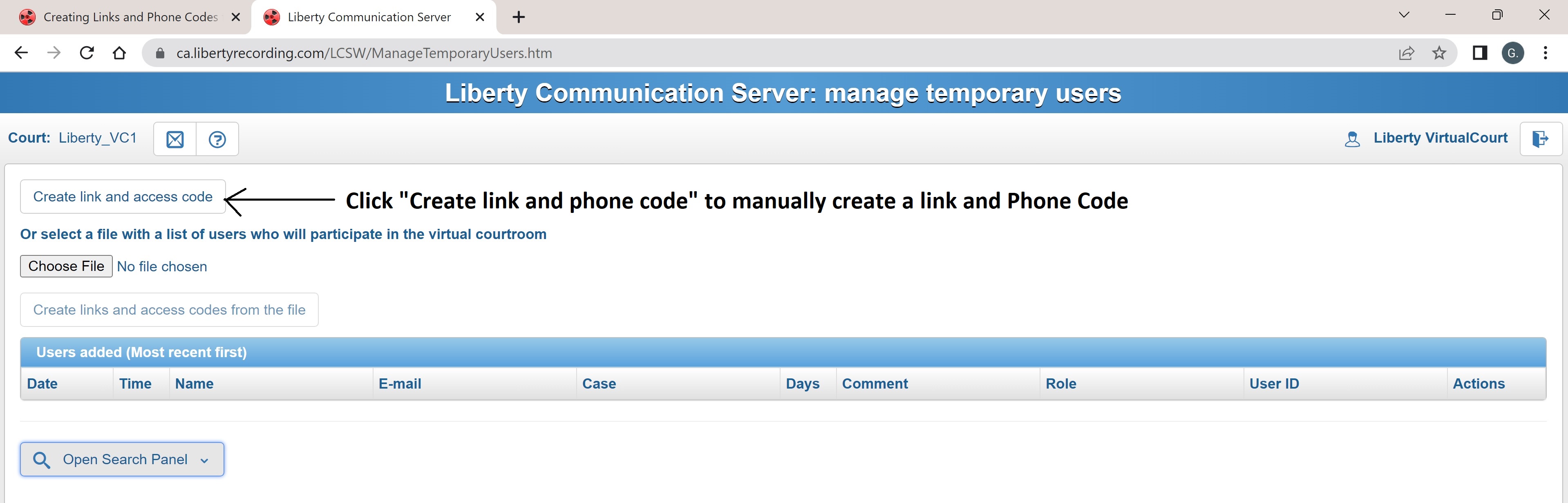 Button to Manually Create link and Phone Code