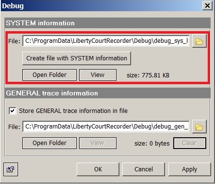 Check the box labeled Store General trace information in file