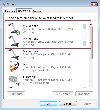 Windows Control Panel for Antex Mixer