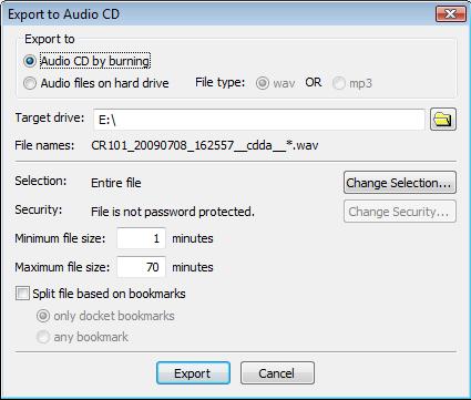 Export to Audio CD Parameters Window