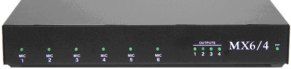 MX6/4 4 channel audio mixer, supports up to 6 XLR microphones.