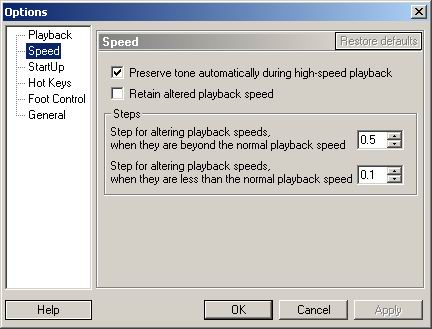 Playback configuration in View => Options => Speed