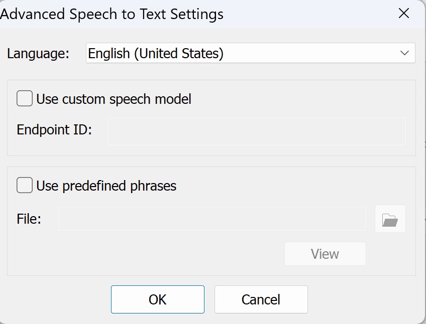 PRM Speech to Text Advanced Options