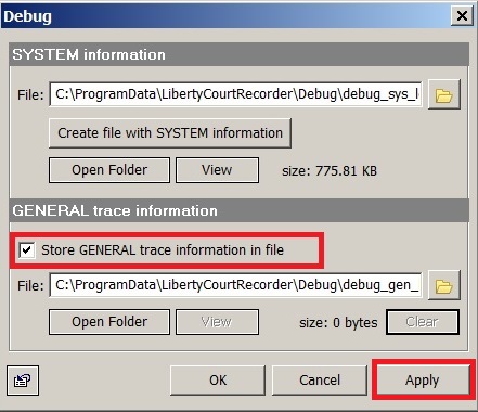 Check the box labeled Store General trace information in file